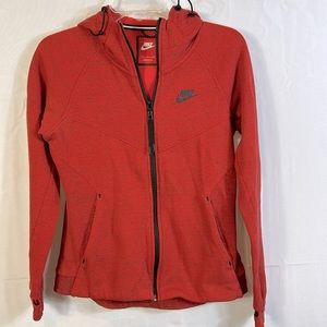 Nike Hooded Jacket Size Small Petite Orange Pockets Interior and Out Thumbholes